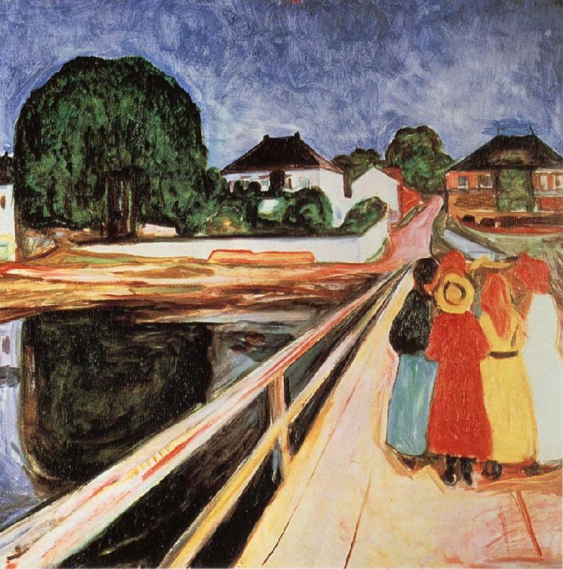Edvard Munch Four girls on a bridge Sweden oil painting art